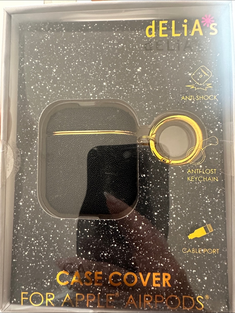 dELiA*s Black AirTag Case Cover with Gold Keyring Accent
